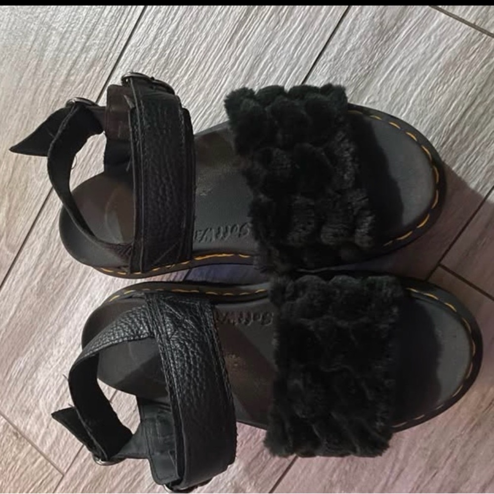 Dr. Martens Black Faux-Fur Strap Platform Sandals